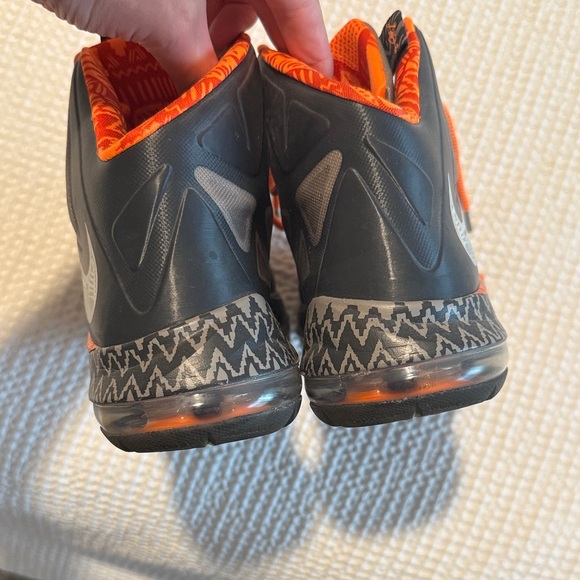 Nike LeBron grey and Silver Sneakers with Orange Accents. BHM. main image 4